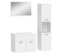 kleankin Conjunto de Muebles de Baño de Pared de 4 Piezas con Lavabo Cerámico, Espejo con Estante, Mueble Bajo Lavabo y Columna de Baño, Estilo Moderno, Blanco White