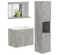 kleankin Conjunto de Muebles de Baño de Pared de 4 Piezas Gris | Incluye Espejo, Mueble de Baño con Lavabo Cerámico, Armario Alto con Estantes Ajustables, Estilo Moderno