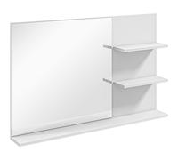 kleankin Espejo de Baño a Pared con 2 Estantes Laterales y Estante Inferior en MDF y Vidrio 75x10x48 cm Blanco Aosom España