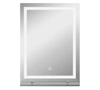 Kleankin espejo de baño con luces led, 50x70 cm, espejo de pared, 3 colores de luz, brillo regulable, estante de vidrio, función de memoria, interruptor táctil, ip44, vertical 50 cm