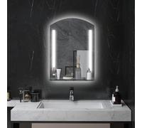 kleankin Espejo de Baño con Luces LED 70x50 cm Interruptor Táctil Plata | Espejo para Baño, Iluminación Regulable, Función de Memoria, Estante de Vidrio, para Salón Entrada