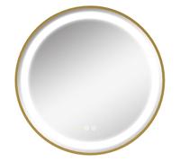 kleankin Espejo de Baño con Luz LED Ø60x4 cm Espejo Redondo 3 Luces Dorado | Interruptor Táctil, Ajustable, Visualización de Temperatura y Hora, Función de Memoria, Marco de Aluminio