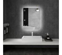 kleankin Espejo de baño LED Rectangular montado en Pared 80x60cm | 3 colores, brillo ajustable, interruptor táctil, sistema antivaho, blanco transparente