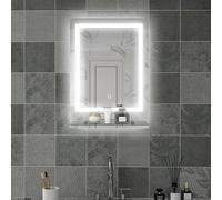 kleankin - Espejo luminoso LED rectangular con espejo de pared con estante de baño, 70 x 50 cm, brillo regulable, antivaho interruptor táctil