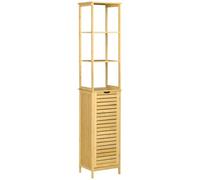 kleankin Estantería de Baño de Bambú Armario Alto con 3 Estantes y 1 Puerta Columna de Almacenaje para Salón Cocina 34x30x173 Natural Aosom España