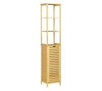 Kleankin estantería de baño de bambú armario alto para baño con 3 estantes y 1 puerta mueble columna de almacenaje para salón 34x30x173 cm natural