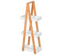 kleankin Estantería de Baño de Bambú Forma de A 30x18x81cm Natural y Blanco | 3 Estantes, Estantería de Almacenaje