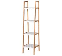 kleankin Estantería para Baño con 4 Estantes Estructura de Bambú y Madera de Pino 35x36x138.5cm Blanco y Natural Aosom España
