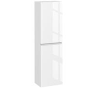 kleankin Mueble Alto de baño, Mueble Alto de almacenaje, Acabado Alto Brillo, estantes Regulables, 2 armarios, Estante de almacenaje de baño, 35 x 25 x 120 cm, Lacado en Blanco