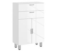 Kleankin mueble auxiliar baño moderno armario de baño con 2 cajones armario y estantes ajustables mueble de almacenaje para salón dormitorio antivuelco carga 35 kg blanco brillo 60x30x93 cm