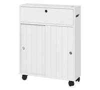Kleankin mueble auxiliar baño moderno armario de baño con 4 ruedas 2 agujeros para papel 2 armarios y estantes ajustables mueble auxiliar de almacenaje para espacio estrecho 52x17x67 cm blanco 17 cm