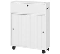 Kleankin mueble auxiliar baño moderno armario de baño con 4 ruedas 2 agujeros para papel 2 armarios y estantes ajustables mueble auxiliar de almacenaje para espacio estrecho 52x17x67 cm blanco 17 cm