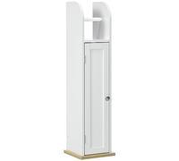 kleankin Armario de Baño con Soporte para el Papel Higiénico y Armario de 3 Compartimentos 20x20x80 cm Blanco Aosom España