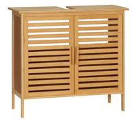 kleankin Mueble bajo del Lavabo de Bambú con 2 Puertas Armario Debajo Lavabo de Pie Armario de Baño de Suelo 66x29x61,5 cm Natural