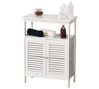 kleankin Mueble de Baño Armario Auxiliar para Baño con 2 Puertas de Persianas Estante Abierto Gran Espacio de Almacenamiento Diseño Moderno 60x30x81,6 cm Blanco