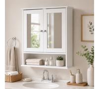 kleankin Mueble de Baño con Espejo de Pared con 2 Puertas Armario de 3 Niveles para Almacenamiento Tablero de MDF Blanco 56x13x58cm Aosom España