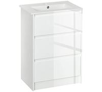 kleankin Mueble de Baño con Lavabo 2 Cajones 61x37x88 cm Blanco Brillante