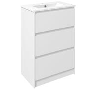 Kleankin Mueble Auxiliar Baño Mueble de Baño con Lavabo con 2 Cajones 61x37x88cm Blanco Brillante Aosom España
