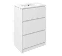 Kleankin Mueble Auxiliar Baño Mueble de Baño con Lavabo con 2 Cajones 61x37x88cm Blanco Brillante Aosom España