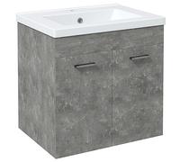 kleankin Mueble de Baño con Lavabo Cerámico Armario Bajo de Lavabo de Pared con 2 Puertas y Estante Ajustable Acabado Melamina 60x45,5x60 cm Gris
