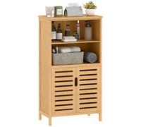 kleankin Mueble de Baño de Bambú 50x29x92 cm Armario Auxiliar de Baño con 2 Puertas 2 Estantes Abiertos y Patas Elevadas Natural Aosom España