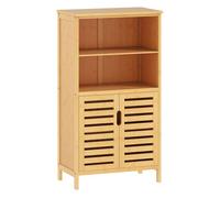 kleankin Armario Auxiliar de Baño de Bambú Mueble de Baño con 2 Puertas 2 Estantes Abiertos y Patas Elevadas 50x29x92 cm Natural Aosom España
