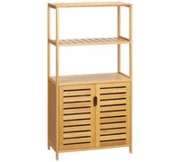 kleankin Mueble de Baño de Bambú, Armario de Baño de Pie, 2 Estantes Abiertos y Doble Puerta de Lamas, Natural