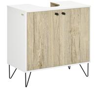 kleankin Mueble para Debajo del Lavabo de Madera Armario Bajo Lavabo Armario de Baño de Suelo con 2 Puertas Estante y Patas de Acero 60x30x60 cm Roble y Blanco