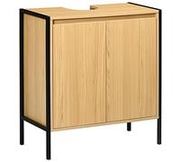 kleankin Mueble para Debajo del Lavabo Armario de Suelo para Baño de Madera con 2 Puertas y Estante Ajustable Interior Estilo Industrial Antivuelco 60x30x65,2 cm Roble