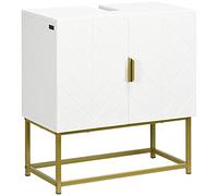 kleankin Mueble para Debajo del Lavabo Moderno Armario Bajo con 2 Puertas y Patas de Acero 60x30x65 cm Blanco y Dorado Aosom España