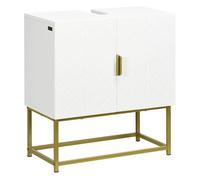 kleankin Mueble para Debajo del Lavabo Moderno Armario Bajo con 2 Puertas y Patas de Acero 60x30x65 cm Blanco y Dorado Aosom España