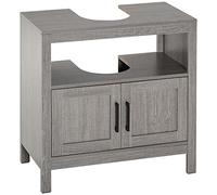 Kleankin mueble para debajo del lavabo armario de suelo para baño de madera con 2 puertas y estante abierto estilo moderno 60x30x60 cm gris