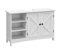Kleankin mueble para debajo del lavabo de madera mueble bajo lavabo de pie con 2 puertas y estantes ajustables antivuelco estilo moderno carga 31 kg 90x30x60 cm blanco 1 cm