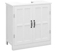 kleankin Mueble para Debajo del Lavabo, Mueble Baño 60x30x60 cm Blanco | Armario Bajo del Lavabo, Estante Ajustable, Puerta Doble, Carga 20 kg