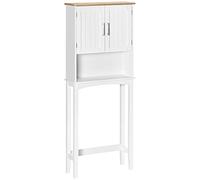 kleankin Mueble sobre Inodoro Armario Alto para Lavadora con 2 Puertas Balda Ajustable Interior y Estante de Almacenaje para Baño WC Carga 20 kg Antivuelco 64x22x165 cm Blanco
