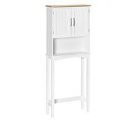 kleankin Mueble sobre Inodoro Armario Alto para Lavadora con 2 Puertas Balda Ajustable Interior y Estante de Almacenaje para Baño WC Carga 20 kg Antivuelco 64x22x165 cm Blanco