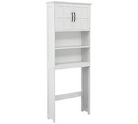 kleankin Mueble sobre Inodoro Armario para Lavadora con 2 Puertas Estantes Abiertos y Estante Ajustable Mueble para Baño 66x23x178 cm Blanco
