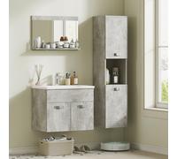 kleankin Muebles de Baño con Lavabo y Espejo Columna de Baño Conjunto de Muebles de Baño de Pared de 3 Piezas Estilo Moderno