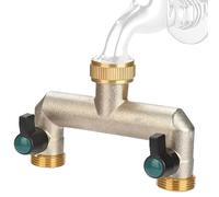 Kleemeiero Distribuidor de Agua de 2 Vías 3/4'' Conector para Manguera Jardín Adaptador Doble Salida Grifo de Latón para Jardín Hembra Válvula de Salida para Gardena 19mm
