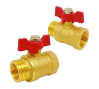 KLEHOPE 2 Piezas Válvula de Bola de Latón, DN20 IG/AG Valvula de Mariposa 3/4 de Pulgada, 3/4 Válvula de Bola de Tubería de Agua con Asa de Ala Roja para Tuberías de Agua, Grifos