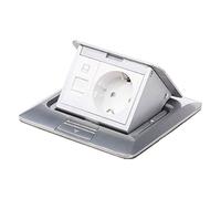 Klein - Toma de corriente para empotrar en suelo o pared (2 entradas, RJ45, con protección infantil, acero inoxidable)