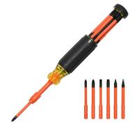 Klein Tools 32306INS - Destornillador multibroca aislado 6 en 1, destornillador multibroca con cuello de bloqueo automático, clasificación de 1000 V, almacenamiento de brocas en el mango