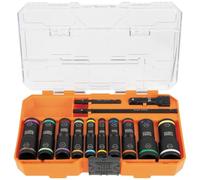 Klein Tools 65239 KNECT Flip-20 - Juego de llaves de vaso de impacto profundo, 20 tamaños SAE y métricos con funda MODbox, enchufes resistentes con adaptadores de 1/4 y 3/8 pulgadas