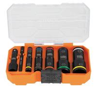 Klein Tools 65618 KNECT Flip-10 SAE - Juego de llaves de vaso de impacto, enchufes profundos con 5 llaves de vaso codificadas por colores, 10 tamaños de enchufe SAE, adaptadores de 1/4 y 3/8 pulgadas