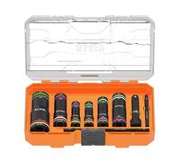 Klein Tools 656QS KNECT Quad Socket, 24 tamaños en 6 enchufes, 4 en 1 codificado por colores SAE y clasificación de impacto métrico, pozo profundo, resistente, unidad de 1/4 y 3/8 pulgadas, eje de 3-1