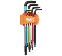 KLEIN TOOLS BLS9M - Juego de 9 llaves hexagonales con extremo de bola métrico, codificado por colores, estilo L, extralargo, tratado térmicamente, 1,5 a 10 mm