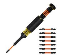 Klein Tools - Destornillador de trinquete 15 en 1 con puntas múltiples, apto para impacto, incluye 7 puntas de doble filo ProFlex Torsion, punta hexagonal de 6,35 mm para tuercas, juego de 8 unidades