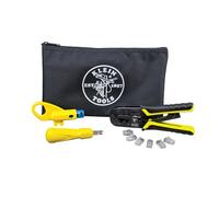 Klein Tools VDV026-212 Kit de instalación coaxial con herramienta de crimpado, cortador de cables, pelacables y conectores F con bolsa de almacenamiento