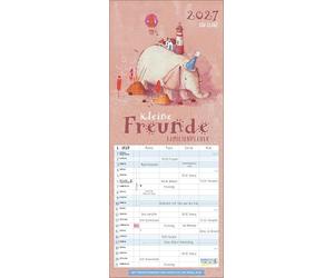 Kleine Freunde 2027: Familienkalender mit 4 großen Spalten. Familientimer mit Ferienterminen, Müllspalte und Vorschau bis März 2027. Format: 19 x 46 cm.