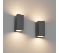Klighten 2 Piezas Cuadrado Lámpara pared Exterior/Interior, IP65 Impermeable Gris Oscuro Aplique Pared Exterior, GU10 Luz Pared de Aluminio Moderno para Jardines Pasillo Terraza, Bombilla no Incluida